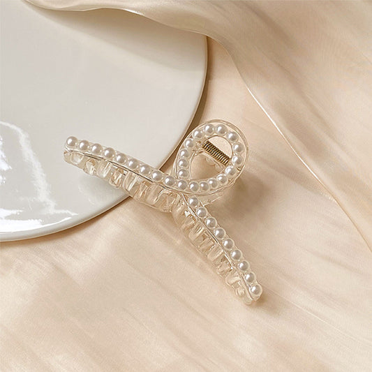 Imitation pearl cross large hair clip