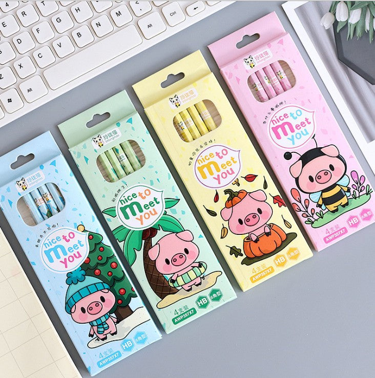 Creative box set of 4 writing cartoon pencils