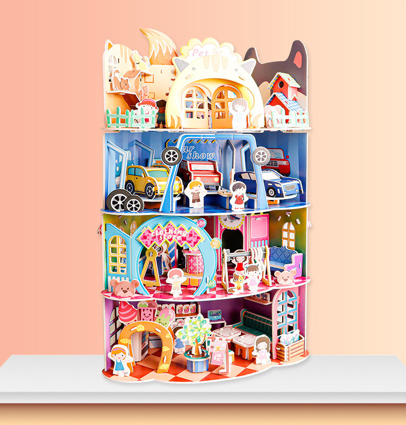 Cartoon house paper 3d model puzzle set (Set of 4)