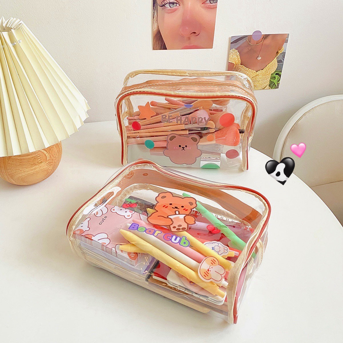 Cartoon transparent large capacity stationery bag