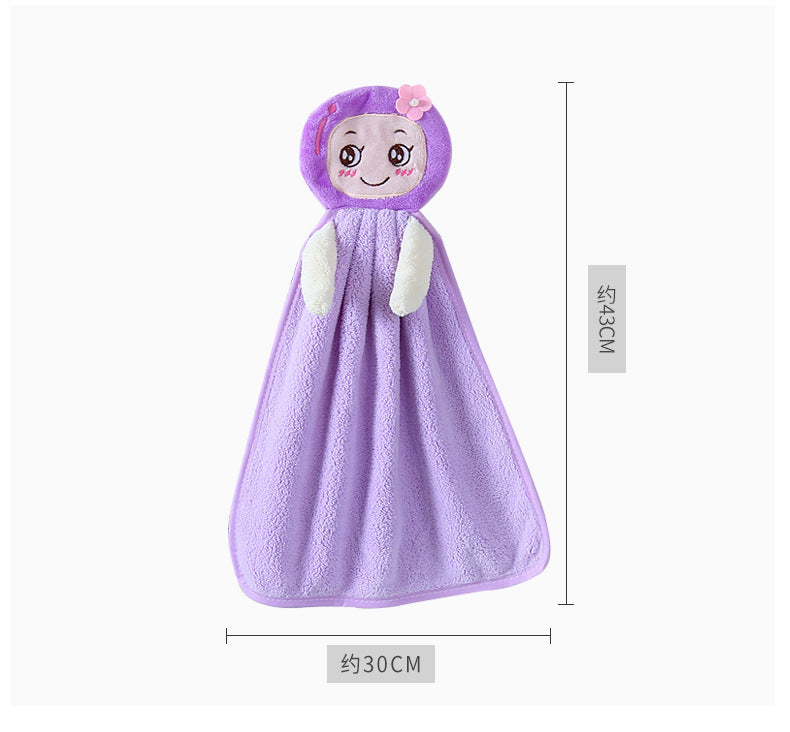 Coral fleece thickened little girl's cute cartoon hand towel