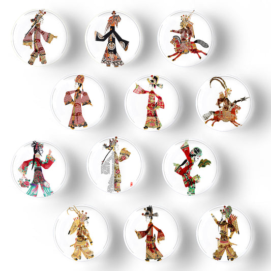 Handmade art glass Chinese shadow series magnetic refrigerator stickers (12pcs/set)