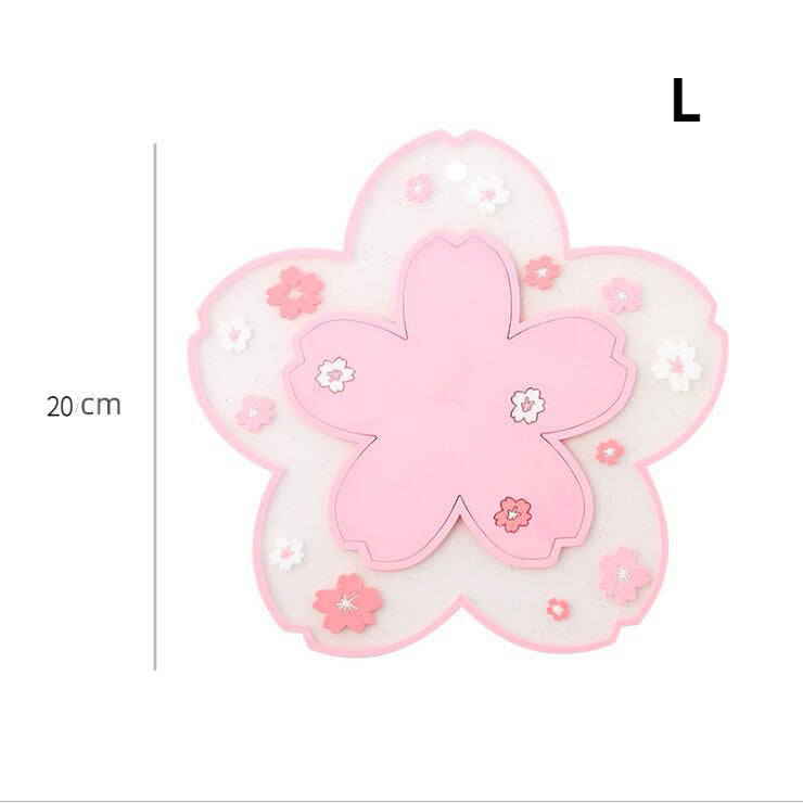 PVC soft rubber cherry blossom heat insulator coasters (3pcs/set for small and large)