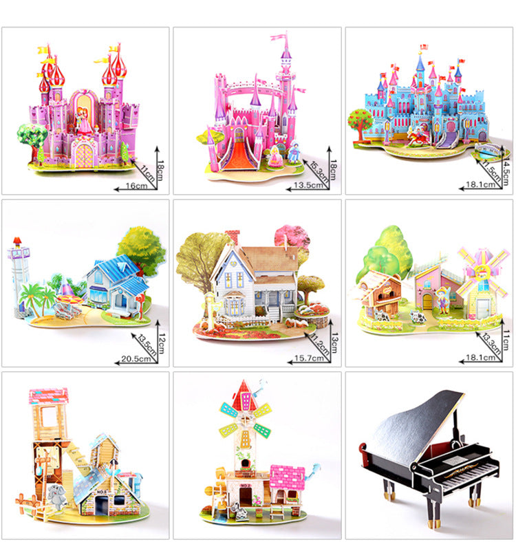 Children's cartoon 3D paper  building puzzle