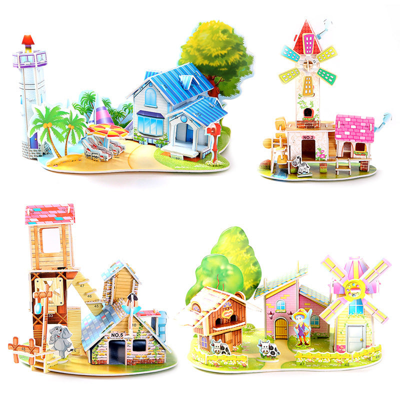 Children's cartoon 3D paper  building puzzle