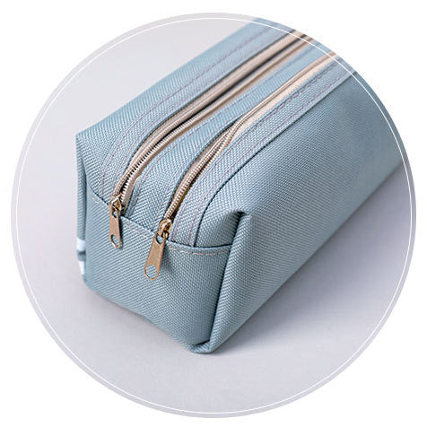 Canvas solid colour double layer pencil bag