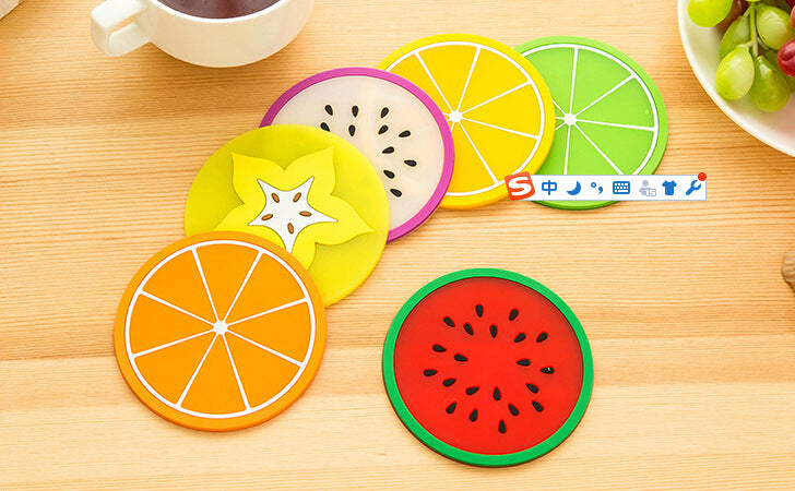 Colorful jelly color fruit shape soft rubber coaster set(7pcs)