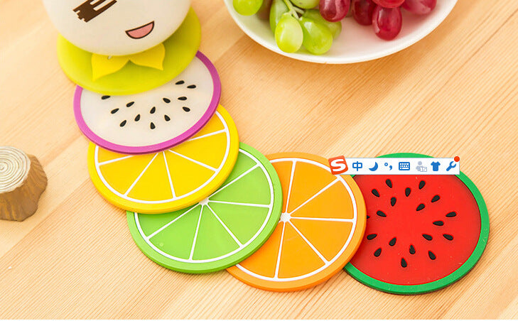 Colorful jelly color fruit shape soft rubber coaster set(7pcs)