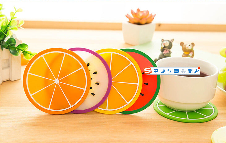 Colorful jelly color fruit shape soft rubber coaster set(7pcs)