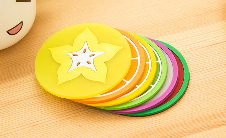 Colorful jelly color fruit shape soft rubber coaster set(7pcs)