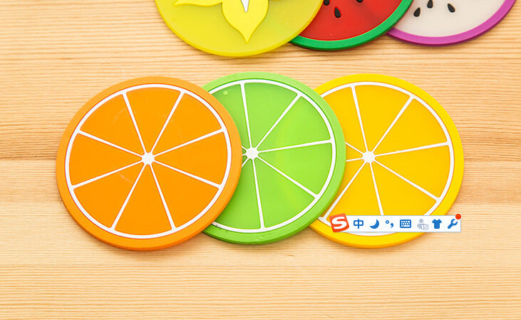 Colorful jelly color fruit shape soft rubber coaster set(7pcs)