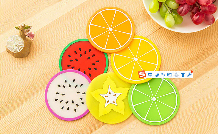 Colorful jelly color fruit shape soft rubber coaster set(7pcs)