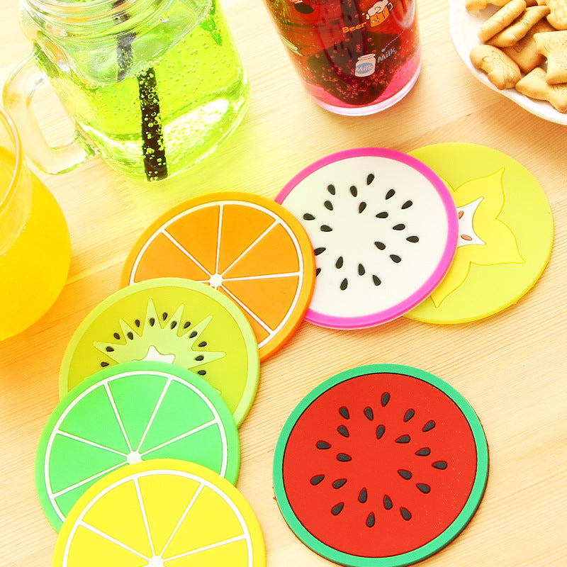 Colorful jelly color fruit shape soft rubber coaster set(7pcs)