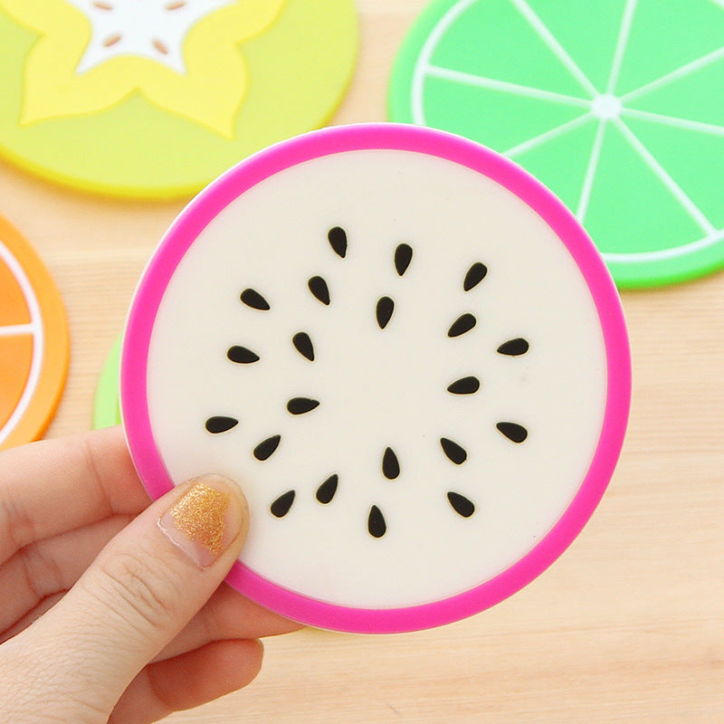 Colorful jelly color fruit shape soft rubber coaster set(7pcs)