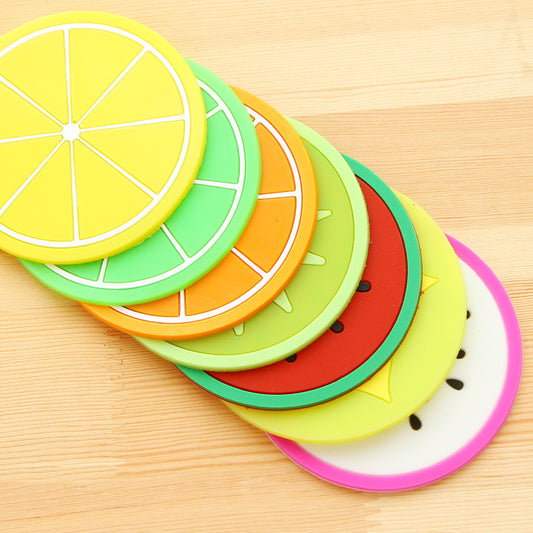 Colorful jelly color fruit shape soft rubber coaster set(7pcs)