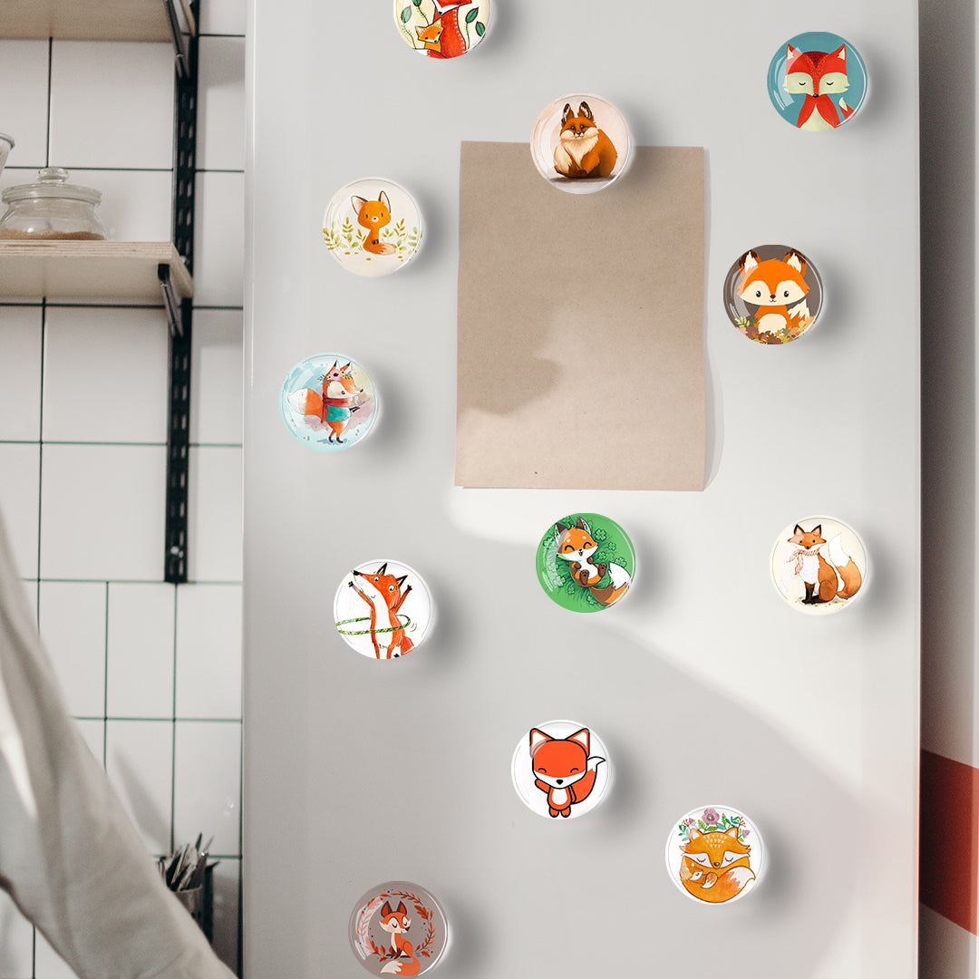 Crystal Glass Cute Fox Pin Refrigerator Stickers(12pcs/set)