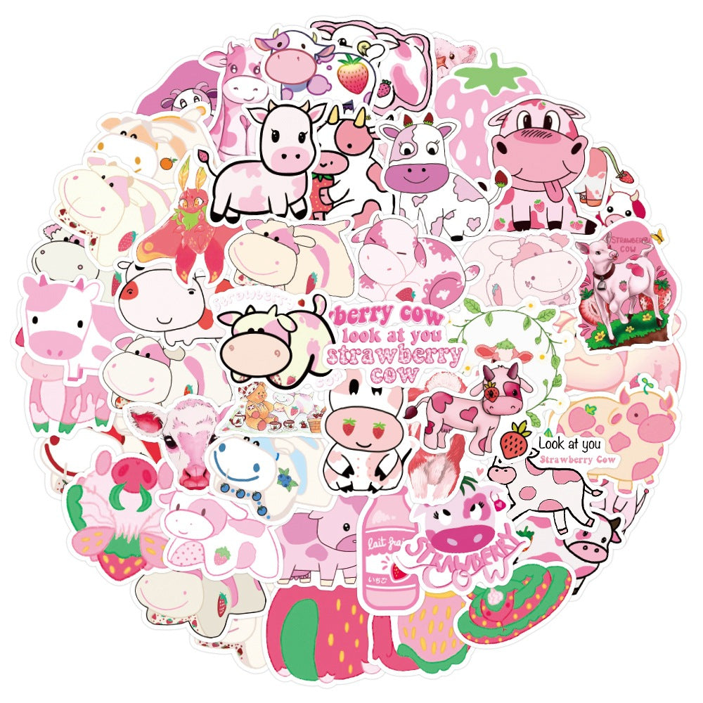 Cute Strawberry Cow Stickers (50pcs)