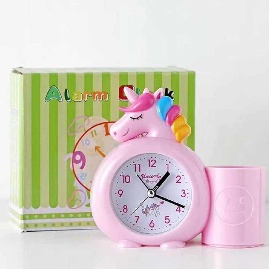 Cartoon unicorn animal plastic with pen holder alarm clock