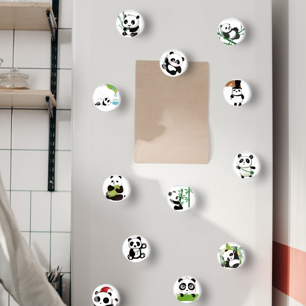 Creative crystal glass cartoon panda refrigerator stickers (12pcs/set)