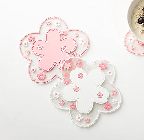 PVC soft rubber cherry blossom heat insulator coasters (3pcs/set for small and large)