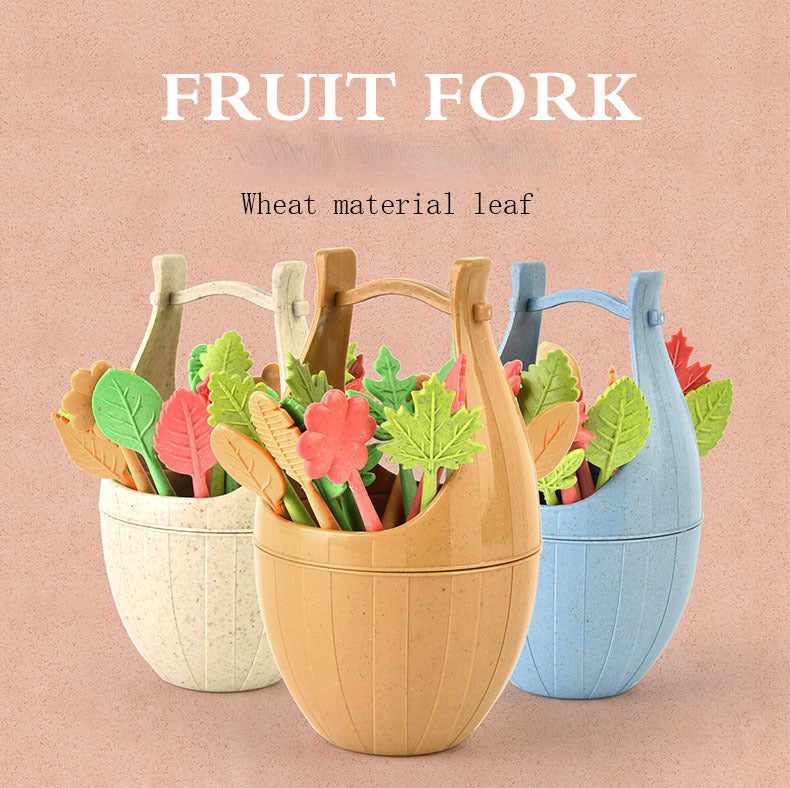 Scandinavian style wheat grass barrel creative mini barrel leaf fruit fork set