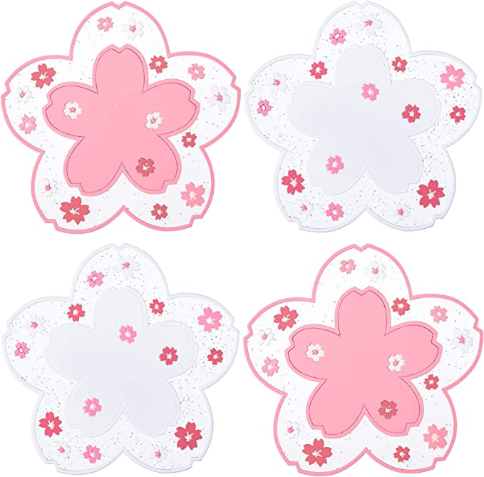 PVC soft rubber cherry blossom heat insulator coasters (3pcs/set for small and large)