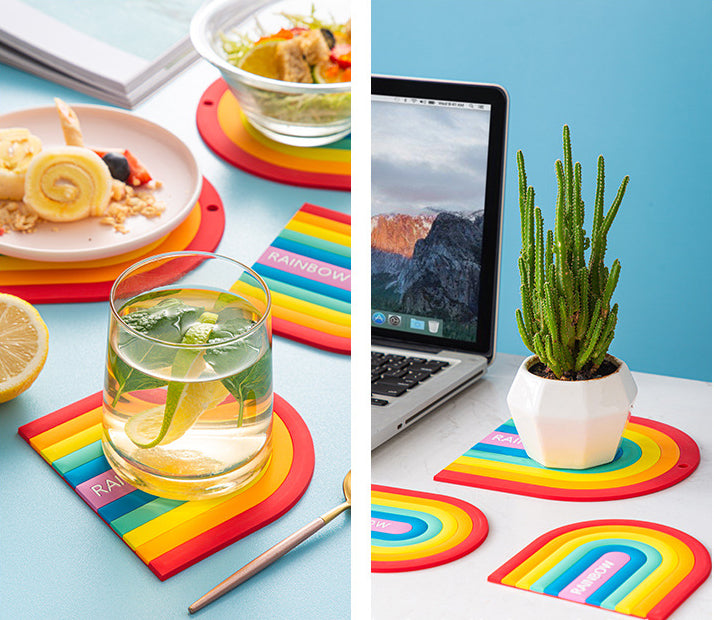 Creative PVC rainbow high temperature resistant table mat (large small 2 / set)