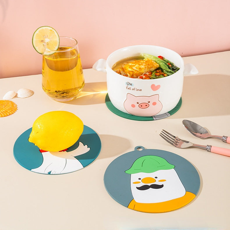 Cartoon animal silicone round anti-scalding placemat coaster (large)