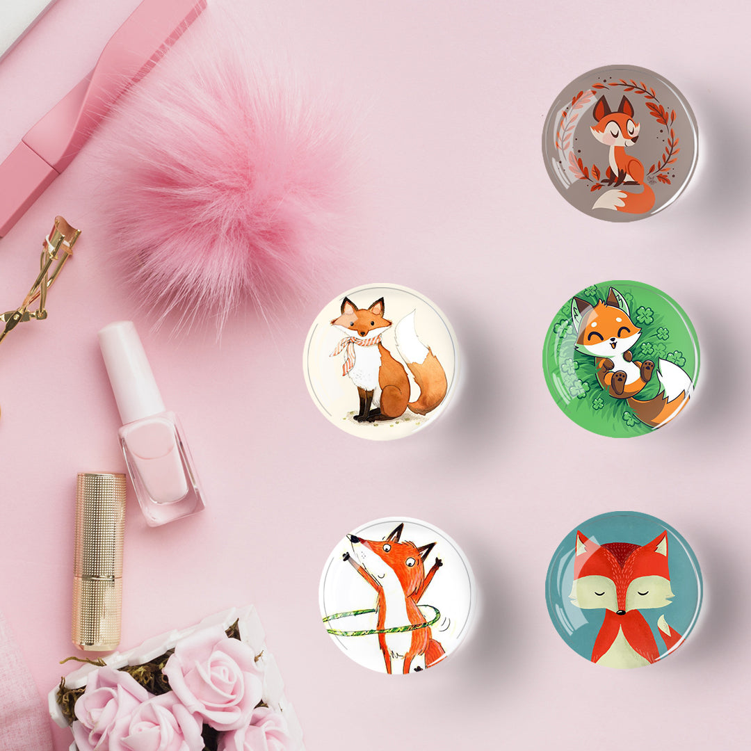 Crystal Glass Cute Fox Pin Refrigerator Stickers(12pcs/set)