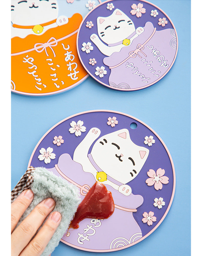 Japanese style cartoon three-dimensional cat PVC soft rubber anti-hot placemats