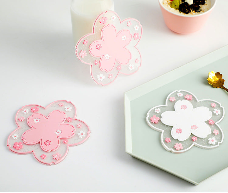 PVC soft rubber cherry blossom heat insulator coasters (3pcs/set for small and large)