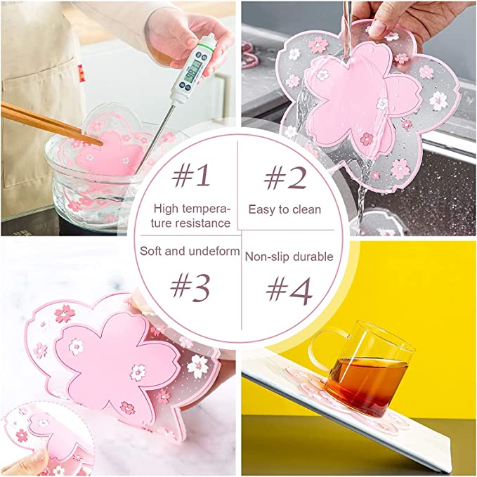 PVC soft rubber cherry blossom heat insulator coasters (3pcs/set for small and large)