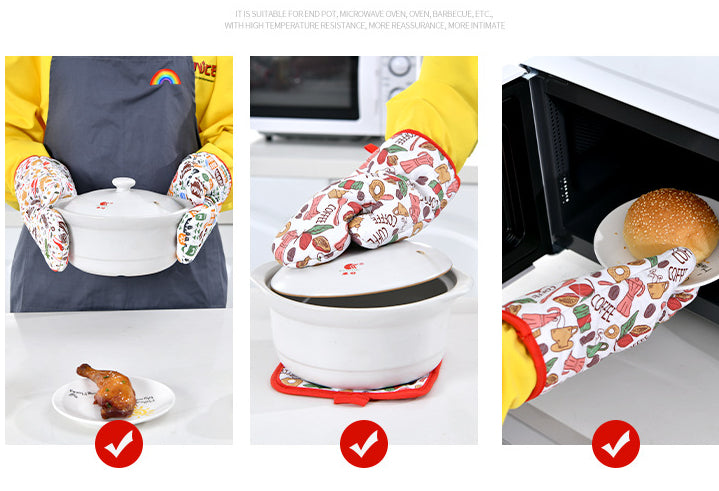 Cute tool pattern cotton baking high temperature oven anti-insulation gloves (two pieces / set)