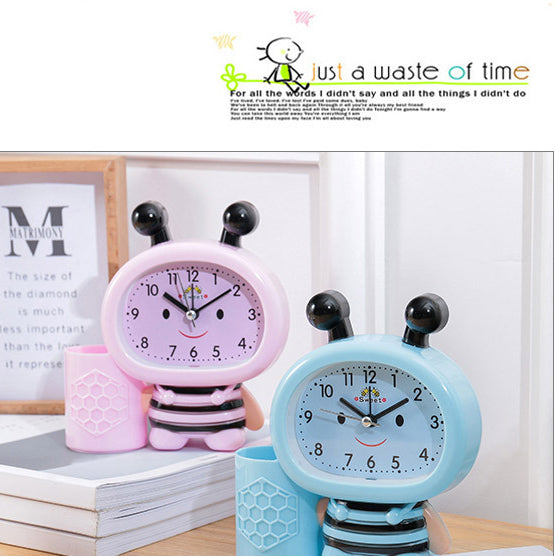 Cartoon bee animal plastic alarm clock pen holder