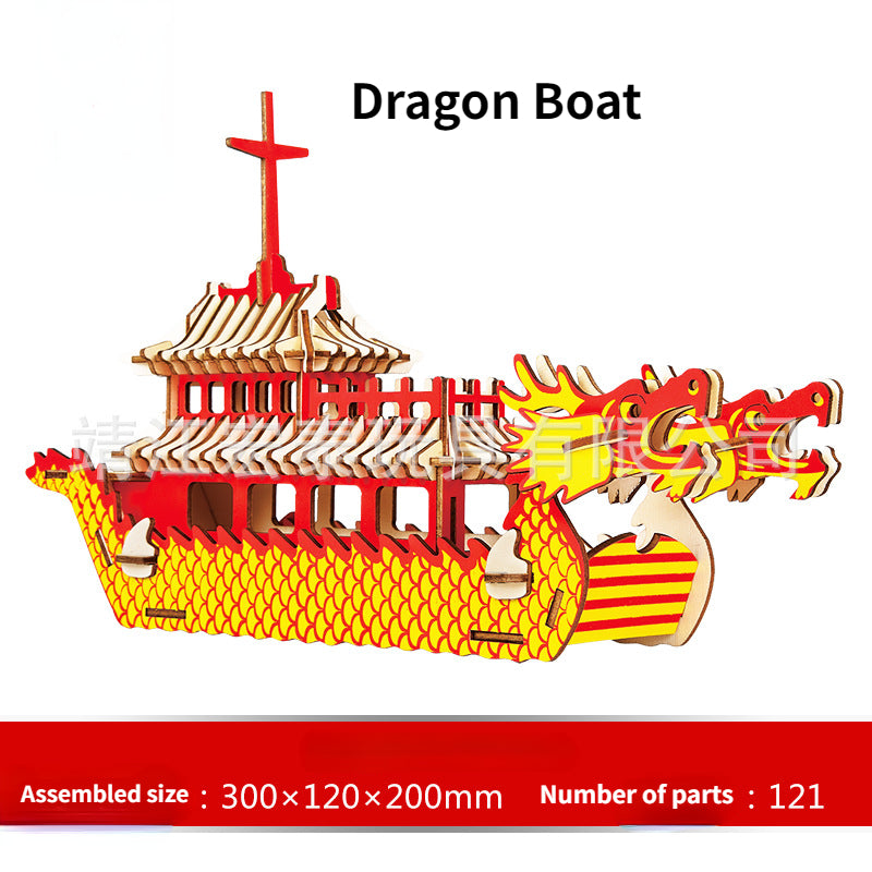 3d Chinese wind Dragon Boat Festival model wooden puzzle