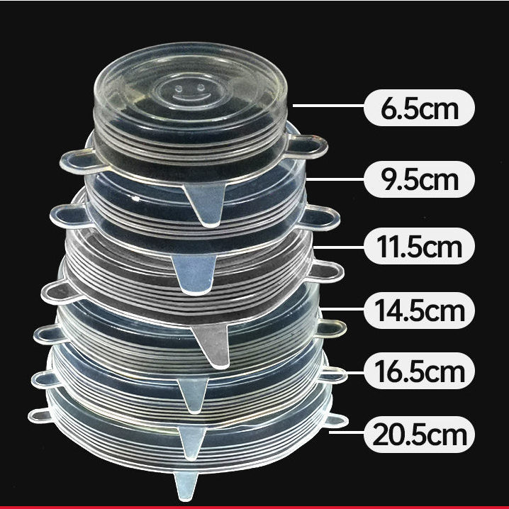 Airtight stretch transparent silicone clamshell lid (transparent 6-piece set)