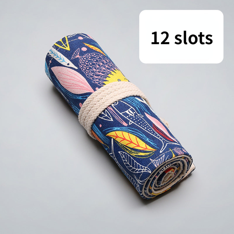 Colorful fish canvas printing simple roll pencil pouch