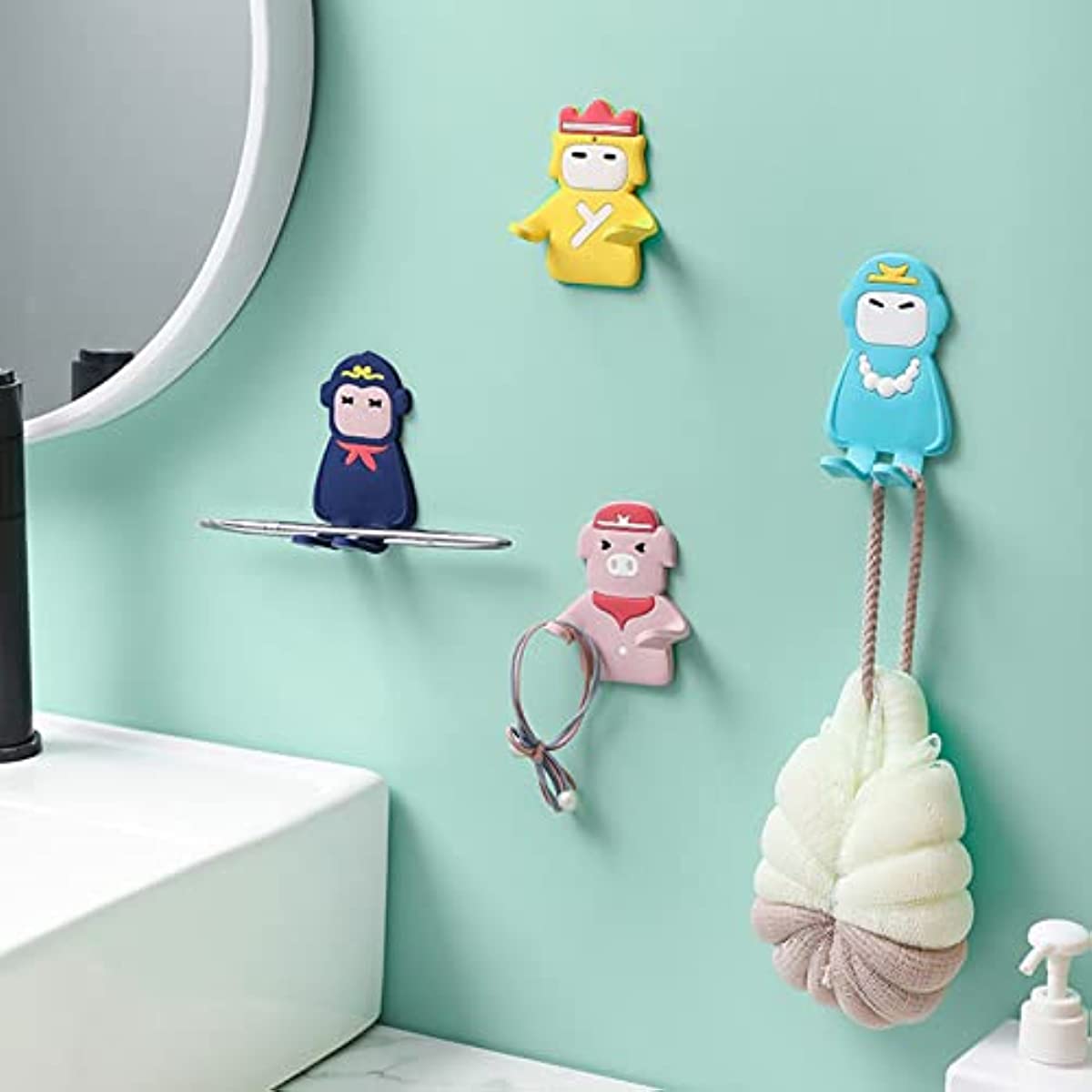 Creative Journey to the West Character Soft Rubber Sticky Hooks (4pcs/set)