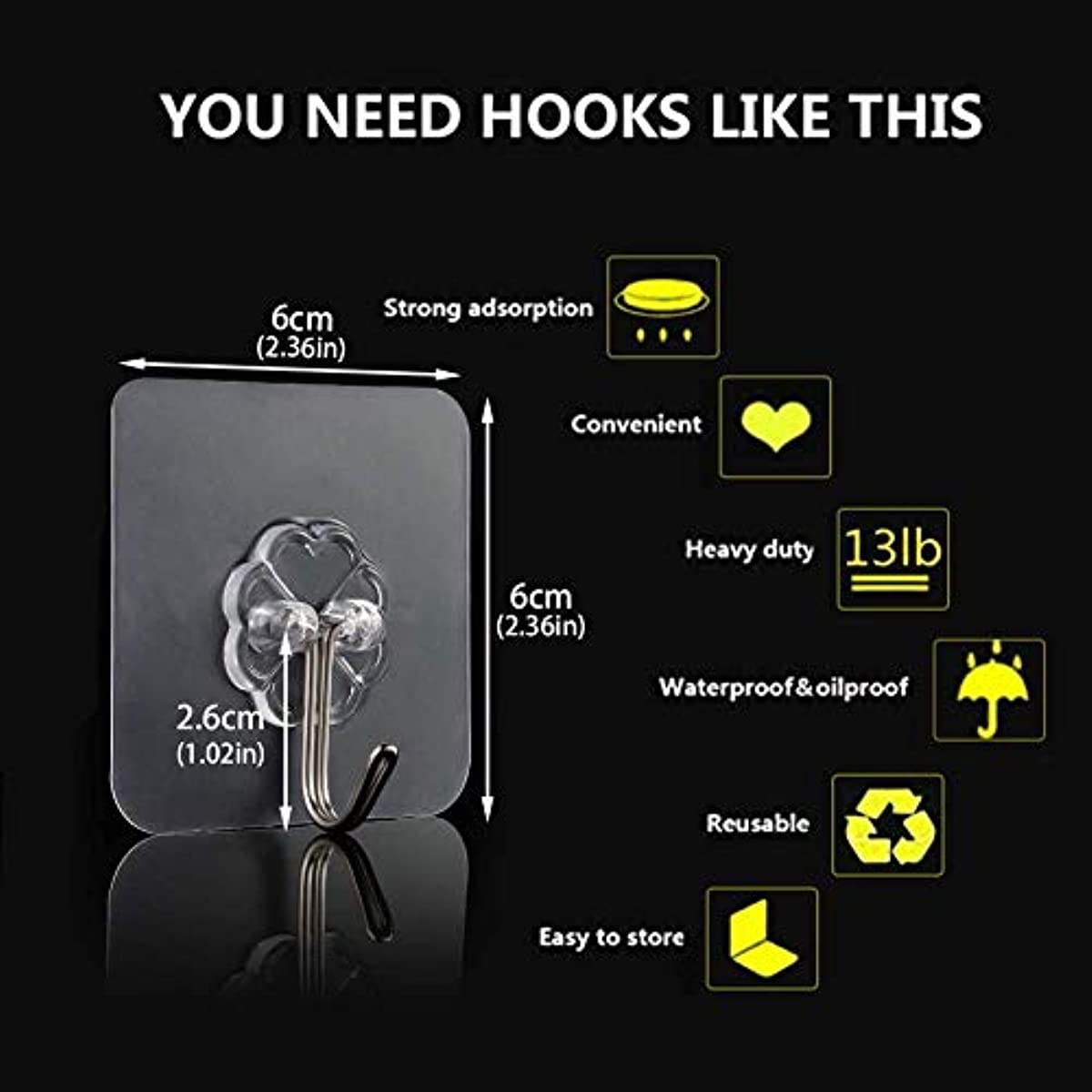 Non-marking clear hooks set of 10pcs