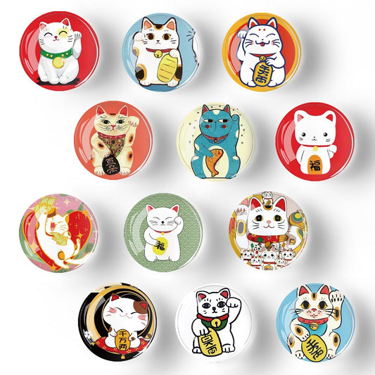 Crystal Glass Fortune Cat Fridge Stickers (12pcs/set)