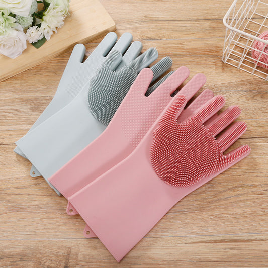 Anti-slip and wear-resistant silicone dishwashing gloves