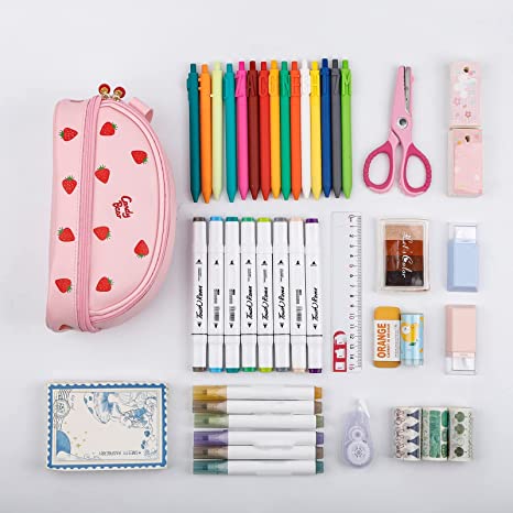 Cute double zipper double pencil pouch