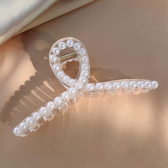 Imitation pearl cross large hair clip