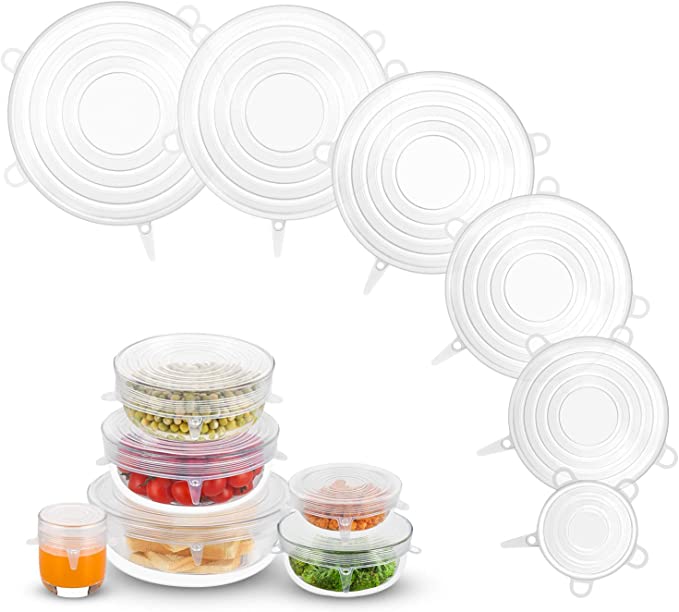 Airtight stretch transparent silicone clamshell lid (transparent 6-piece set)