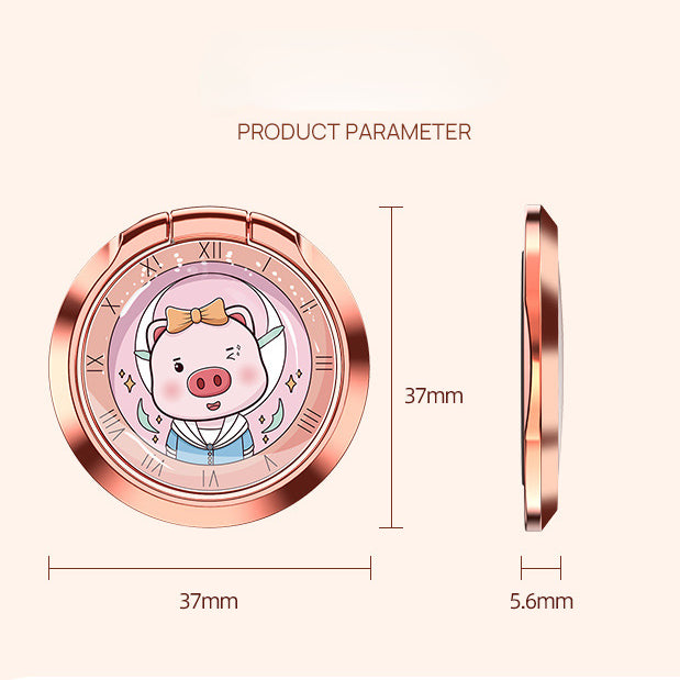 Creative piggy clock finger ring buckle type magnetic phone holder