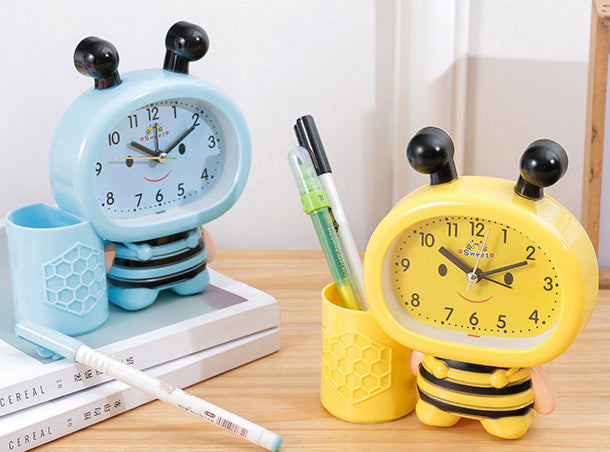 Cartoon bee animal plastic alarm clock pen holder