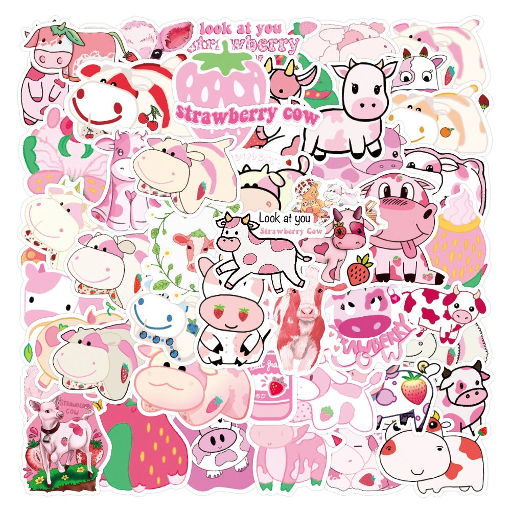 Cute Strawberry Cow Stickers (50pcs)