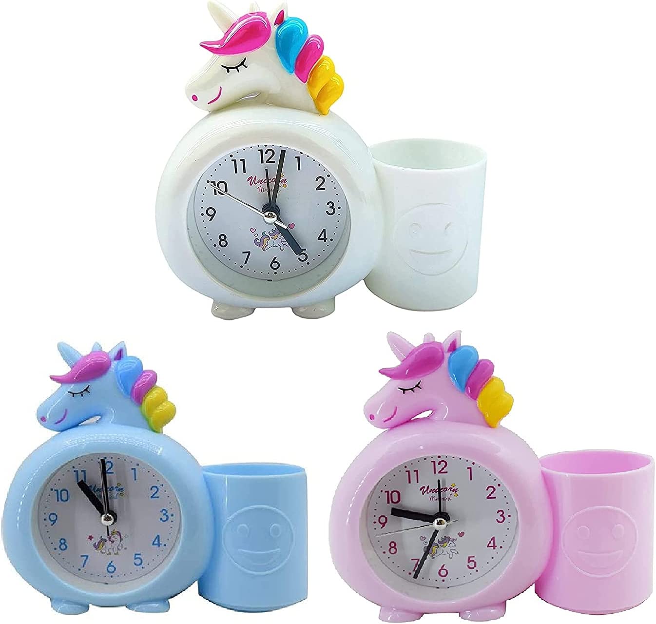 Cartoon unicorn animal plastic with pen holder alarm clock