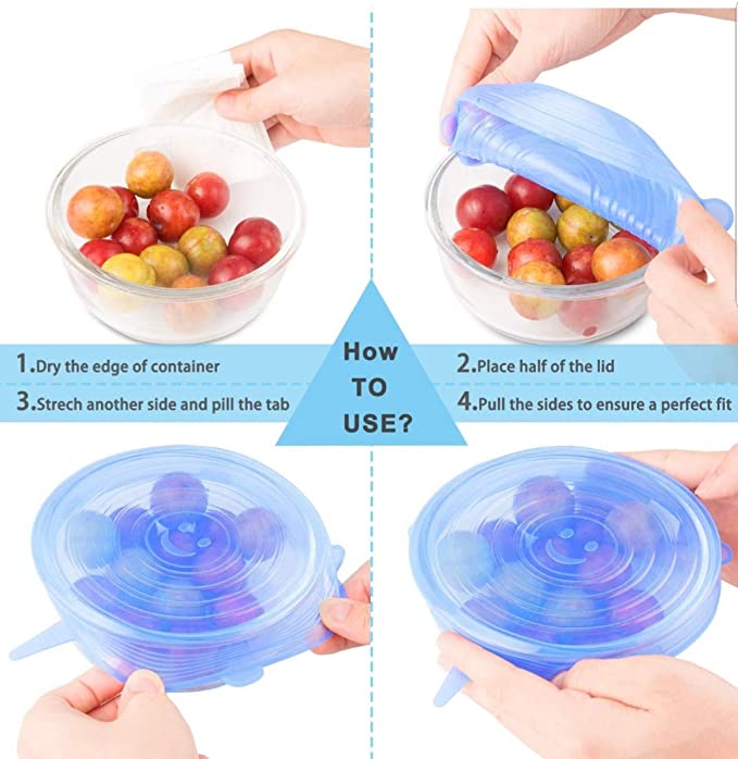 Airtight stretch transparent silicone clamshell lid (transparent 6-piece set)