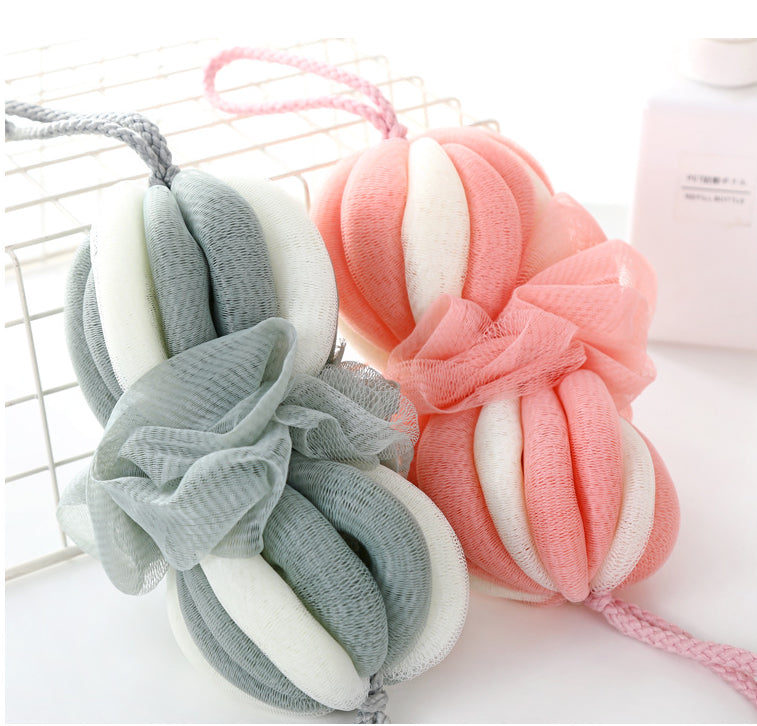 Long colorful loofah frothing bath ball